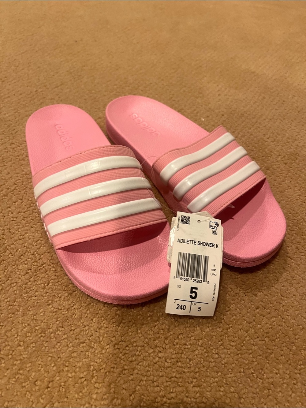 adidas Adilette Shower Slides in Pink and White